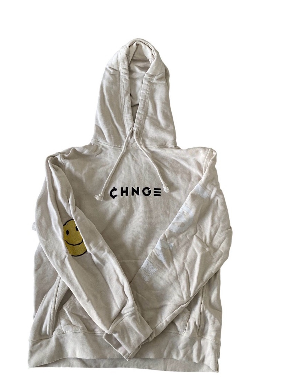 CHNGE Cream Hoodie with Smiley Elbow Patch